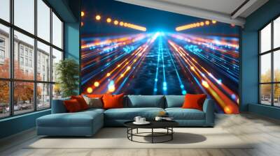 Vector blue light ray stripe motion background futuristic energy technology concept Wall mural