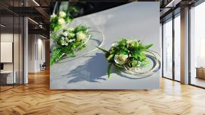 Wedding Flower bouquet decoration on vintage wedding car Wall mural