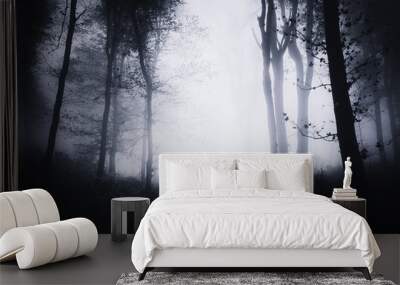 dark forest at night with mysterious silhouette Wall mural