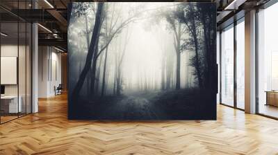 dark forest fog Wall mural