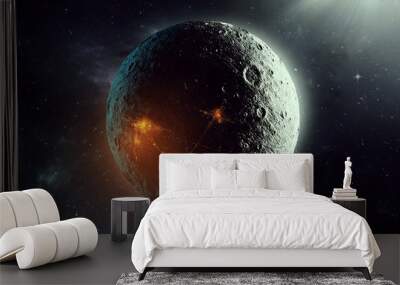 planet with human settlement seen from space, futuristic space 3d illustration Wall mural