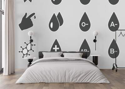 Blood Group Icons. Sticker Design. Vector Illustration. Wall mural