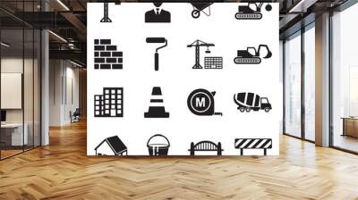 Building And Construction Icons. Black Flat Design. Vector Illustration. Wall mural