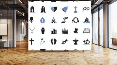 Funeral Icons. Two Tone Flat Design. Vector Illustration. Wall mural