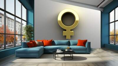 Female sex signs - gold 3D quality render on the wall background Wall mural