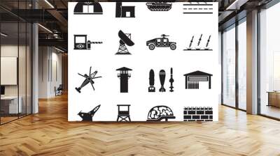 Military Base Icons. Black Flat Design. Vector Illustration. Wall mural