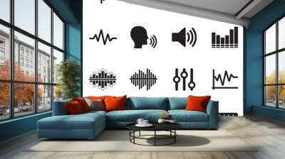 Sound And Volume Icons. Black Flat Design. Vector Illustration. Wall mural