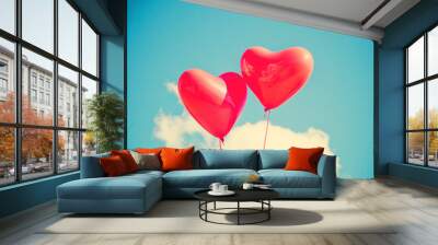 two red heart-shaped balloons Wall mural