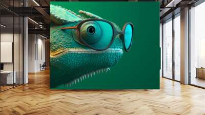 chameleon wearing sunglasses on a solid color background, vector art, digital art, faceted, minimal, abstract, panorama background. Generative AI.
 Wall mural