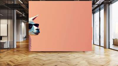 llama in color suit with sunglasses on a solid color background, vector art, digital art, faceted, minimal, abstract, geometric.  Wall mural