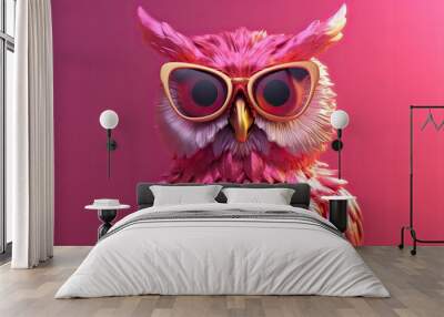 owl wearing sunglasses on a solid color background, vector art, digital art, faceted, minimal, abstract. Wall mural