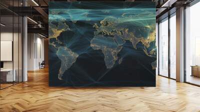 Abstract world map depicting global network and data exchange Wall mural