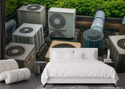 Air conditioner units working on rooftop during summer heatwave Wall mural