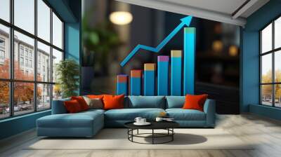 Blue graph bars increasing showing business growth Wall mural