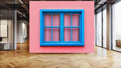 Bright blue window illuminating pink wall with natural light Wall mural