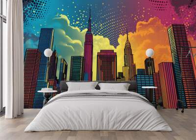 Colorful illustration of the new york city skyline in a pop art style Wall mural