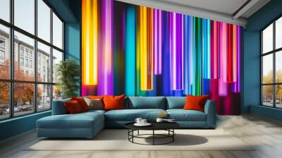 Colorful neon tubes glowing in the dark creating modern background Wall mural