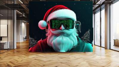 Cyberpunk santa claus wearing digital glasses is watching you Wall mural