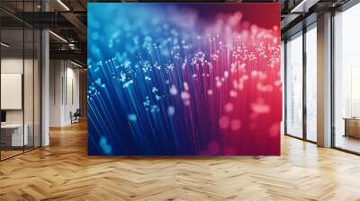 Fiber optic cables transmitting data with glowing endpoints in blue and red tones Wall mural