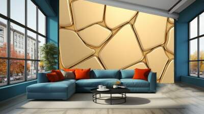 Gold liquid pattern flowing between golden shapes background Wall mural