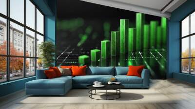 Green stock market graph showing growth on a grid background Wall mural