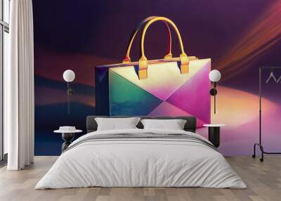 Holographic iridescent leather handbag shining in spotlights Wall mural