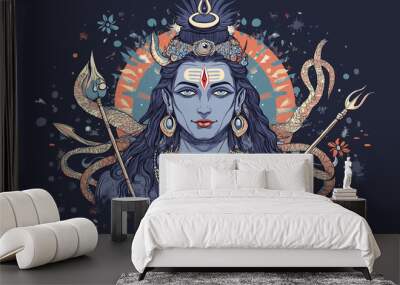 Lord shiva, the hindu god, holding his trishula and cobra Wall mural