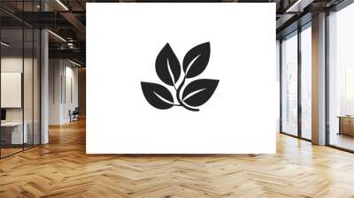 Minimalist black and white icon of leaves growing on branch Wall mural