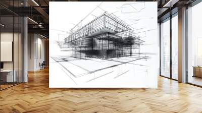 Modern architecture building design being drawn by an architect Wall mural