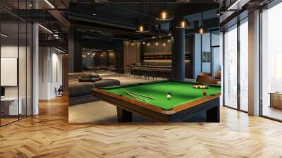 Modern billiard room interior with green pool table Wall mural