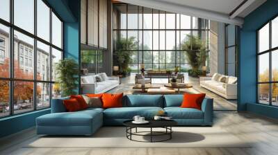 Modern hotel lobby interior featuring comfortable seating and large windows Wall mural