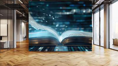 Open book transforming into digital data stream Wall mural