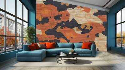 Orange and black camouflage fabric material background texture showing military design Wall mural