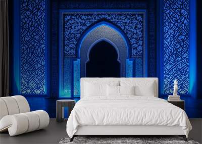 Ornate archway illuminating blue islamic architectural detailing Wall mural