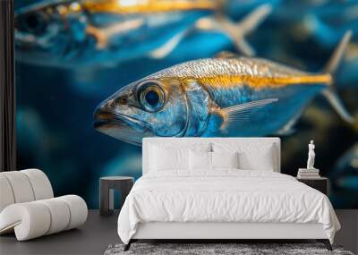 School of fish swimming in blue ocean water Wall mural