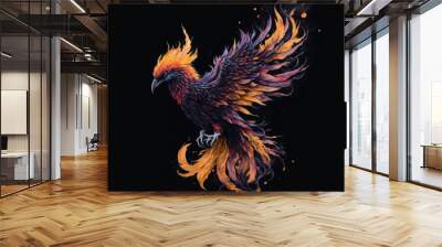 phoenix bird watercolor on black background Wall mural