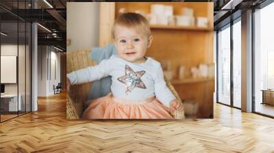 Cute adorable baby girl playing at home and smile.Childhood, happy kid concept Wall mural