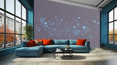 Bokeh, dust sparks and blue stars glow with special light. Vector sparks on transparent background. Christmas light effect. Sparkling magic dust particles. Wall mural