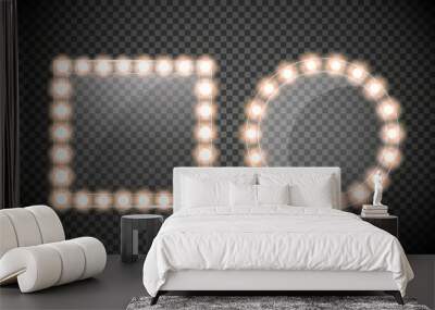 Makeup mirror isolated with gold lights. Vector square and round frames illustration Wall mural