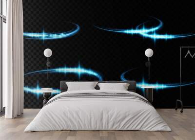 Set of abstract light lines of movement and speed. light blue ellipse. Brilliant galaxy. Glowing podium. Space tunnel. Light everyday glowing effect. semicircular wave, light vortex wake. Bright spira Wall mural