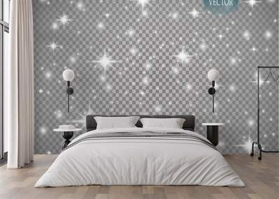 Vector white glitter wave abstract illustration. White star dust trail sparkling particles isolated on transparent background. Magic concept Wall mural