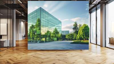 Modern Eco-friendly building architecture concept, sustainable building in city with trees and green environment Wall mural