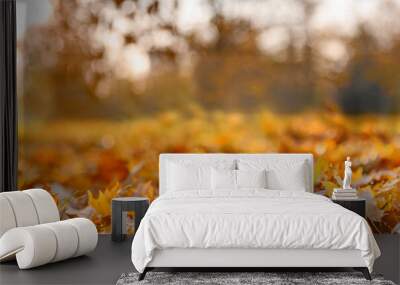 orange fall leaves in park, autumn natural background Wall mural