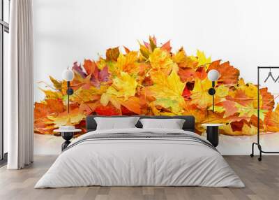 pile of autumn leaves isolated on white background Wall mural