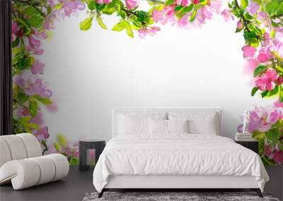 spring flowers background, pink blossoms branches isolated Wall mural