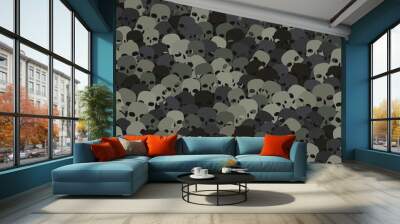 Camouflage gray desert scull silhouettes seamless pattern background Wall mural