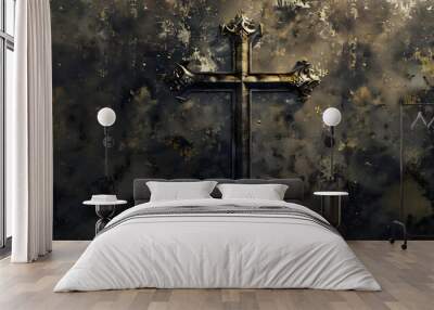 Christian background with cross and religious symbols Wall mural