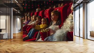 Christmas time with Santa Claus and kids in a movie Wall mural