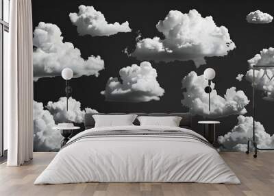 Collection of white clouds in various shapes Wall mural