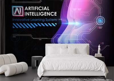 artificial intelligence and big data, internet of things concept. intelligence allegory ai. human fa Wall mural